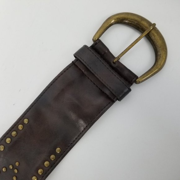 Wide Brown Faux Leather Belt with Gold Grommets - Picture 8 of 8